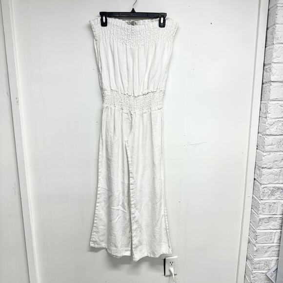 Young Fabulous & Broke 100% Linen Strapless Wide Leg Jumpsuit Size Small - Picture 1 of 3
